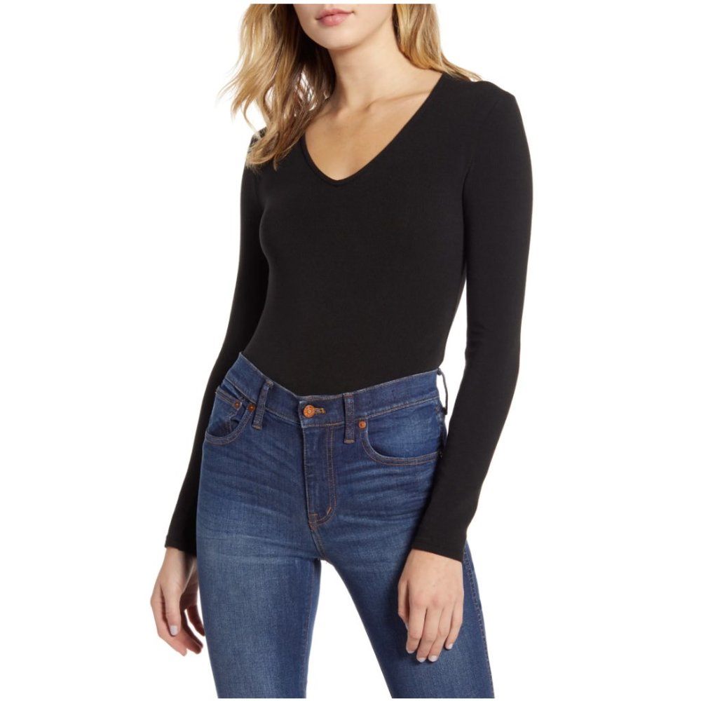Madewell Black V-Neck Bodysuit Medium